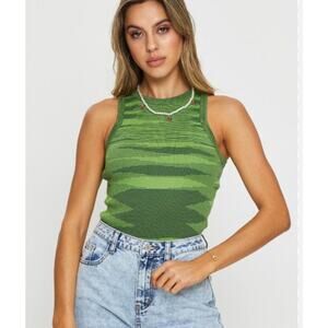 Green Knit Tank Cropped Two Tone Top Women's Sz Small